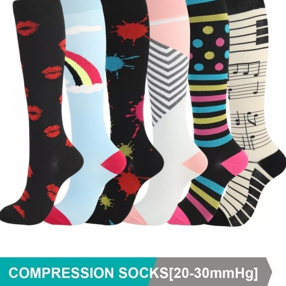 Red Lip Stick Compression Socks. Fits Size L. # 0042 - Picture 4 of 6
